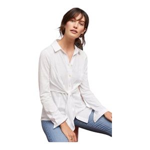 Anthropologie Anthro Maeve Claudette white long sleeve front tie top size small